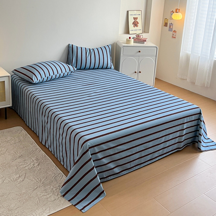 91家纺网 家纺一手货源 找家纺 感遇 2025新款全棉磨毛A类床单床笠三件套 咖蓝