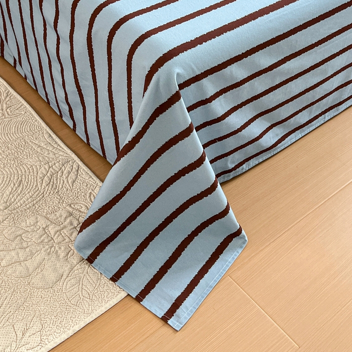 91家纺网 家纺一手货源 找家纺 感遇 2025新款全棉磨毛A类床单床笠三件套 咖蓝