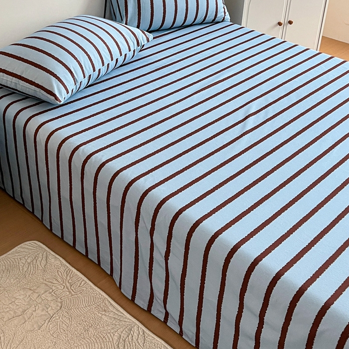 91家纺网 家纺一手货源 找家纺 感遇 2025新款全棉磨毛A类床单床笠三件套 咖蓝