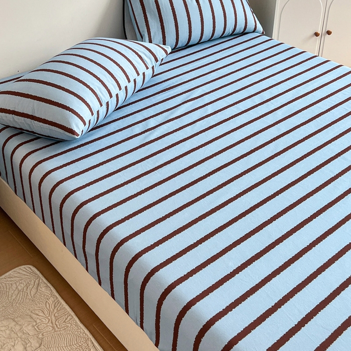 91家纺网 家纺一手货源 找家纺 感遇 2025新款全棉磨毛A类床单床笠三件套 咖蓝