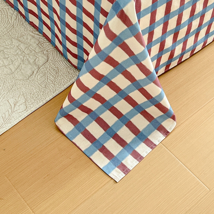 91家纺网 家纺一手货源 找家纺 感遇 2025新款全棉磨毛A类床单床笠三件套 蓝咖格