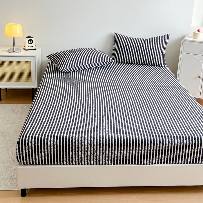 91家纺网 家纺一手货源 找家纺 感遇 2025新款全棉磨毛A类床单床笠三件套 麦穗黑