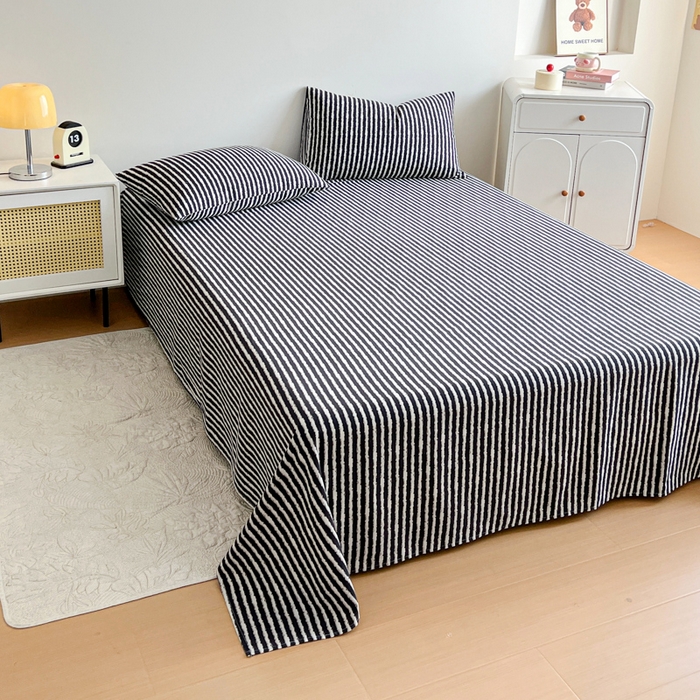 91家纺网 家纺一手货源 找家纺 感遇 2025新款全棉磨毛A类床单床笠三件套 麦穗黑