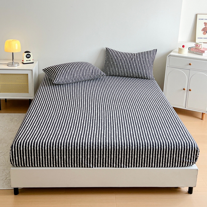 91家纺网 家纺一手货源 找家纺 感遇 2025新款全棉磨毛A类床单床笠三件套 麦穗黑