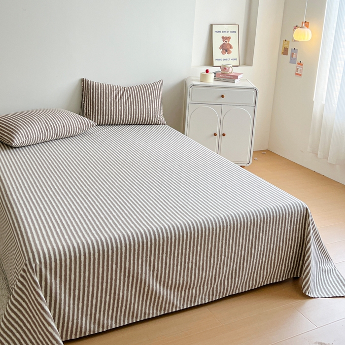 91家纺网 家纺一手货源 找家纺 感遇 2025新款全棉磨毛A类床单床笠三件套 麦穗咖