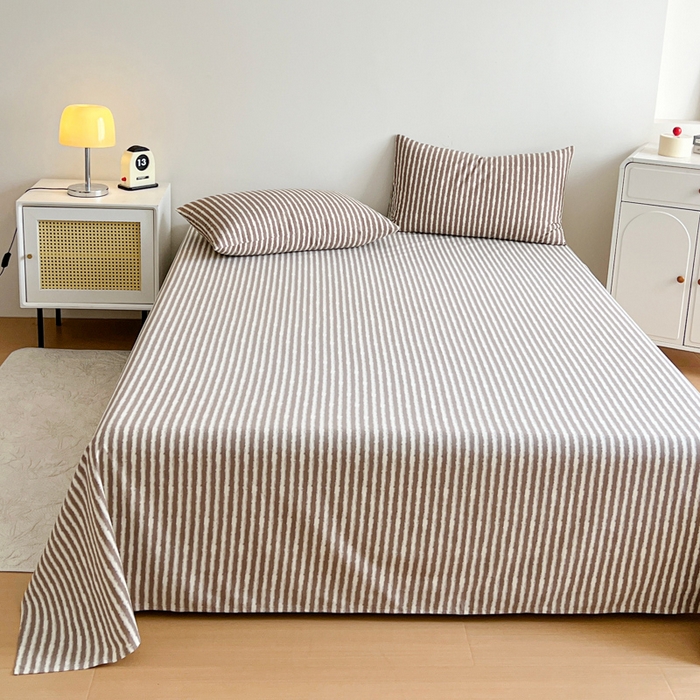 91家纺网 家纺一手货源 找家纺 感遇 2025新款全棉磨毛A类床单床笠三件套 麦穗咖