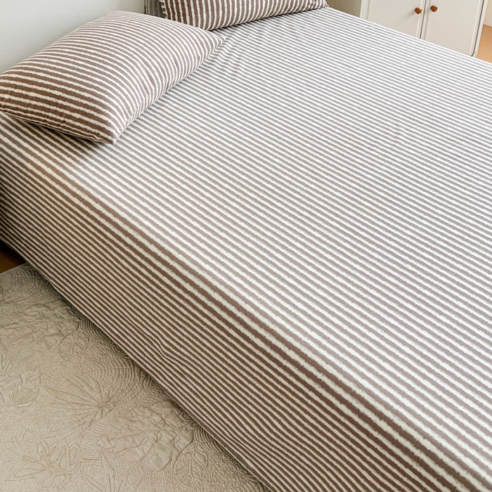 91家纺网 家纺一手货源 找家纺 感遇 2025新款全棉磨毛A类床单床笠三件套 麦穗咖