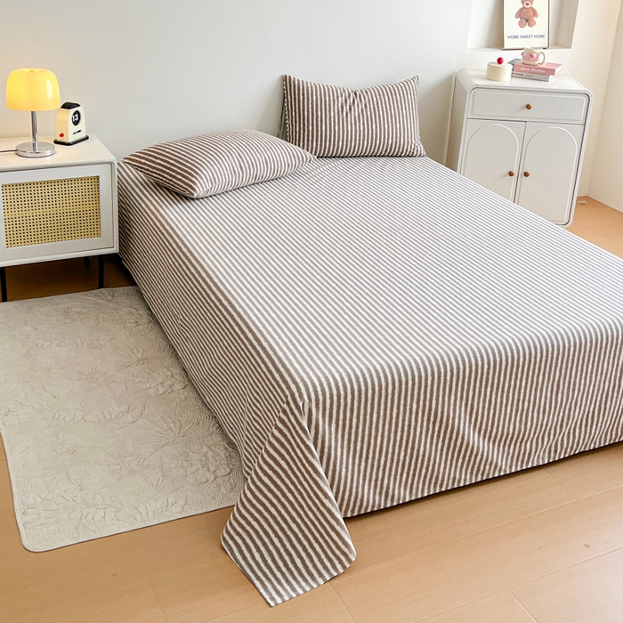 91家纺网 家纺一手货源 找家纺 感遇 2025新款全棉磨毛A类床单床笠三件套 麦穗咖