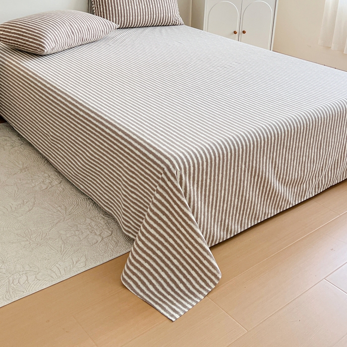 91家纺网 家纺一手货源 找家纺 感遇 2025新款全棉磨毛A类床单床笠三件套 麦穗咖