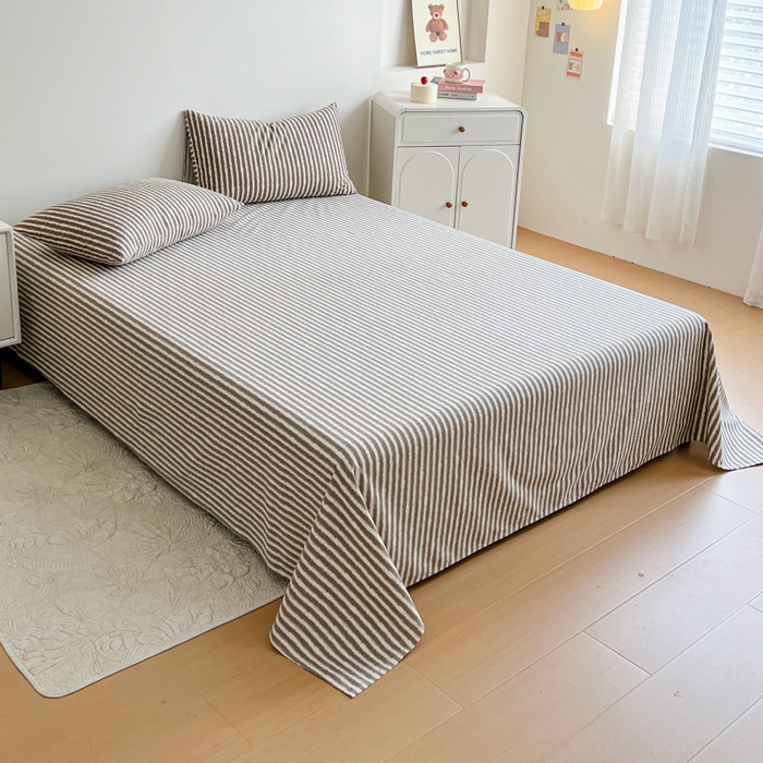 91家纺网 家纺一手货源 找家纺 感遇 2025新款全棉磨毛A类床单床笠三件套 麦穗咖