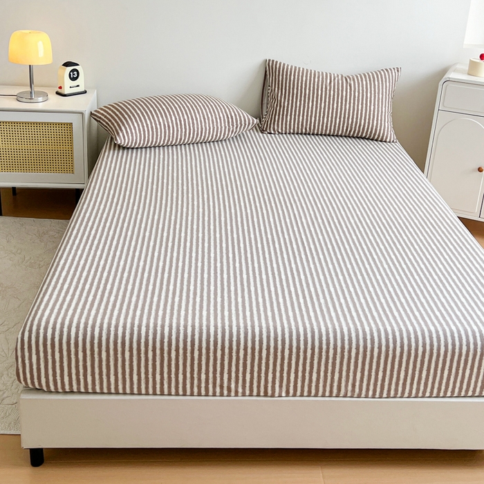 91家纺网 家纺一手货源 找家纺 感遇 2025新款全棉磨毛A类床单床笠三件套 麦穗咖