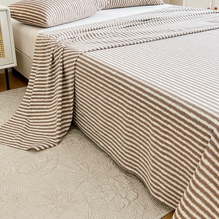 91家纺网 家纺一手货源 找家纺 感遇 2025新款全棉磨毛A类床单床笠三件套 麦穗咖