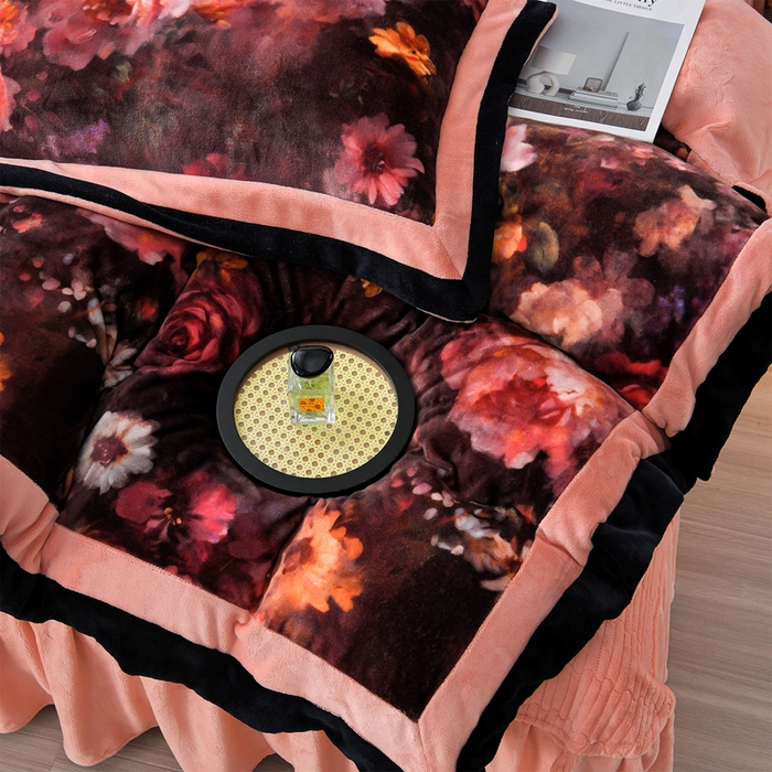 91家纺网 家纺一手货源 找家纺 馨梦缘 2025新款牛奶绒数码印花四件套 百花齐放-桔