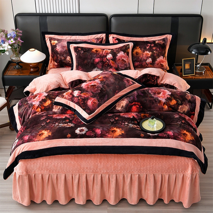 馨梦缘 2025新款牛奶绒数码印花四件套 百花齐放-桔