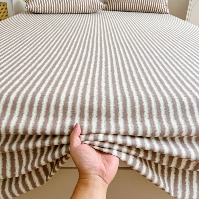 91家纺网 家纺一手货源 找家纺 感遇 2025新款全棉磨毛A类床单床笠三件套 麦穗咖