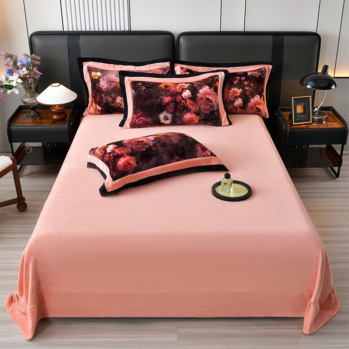 91家纺网 家纺一手货源 找家纺 馨梦缘 2025新款牛奶绒数码印花四件套 百花齐放-桔