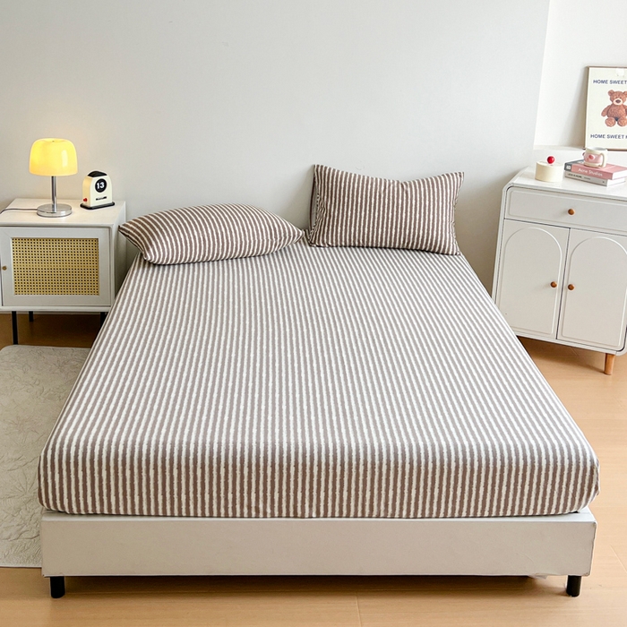 91家纺网 家纺一手货源 找家纺 感遇 2025新款全棉磨毛A类床单床笠三件套 麦穗咖