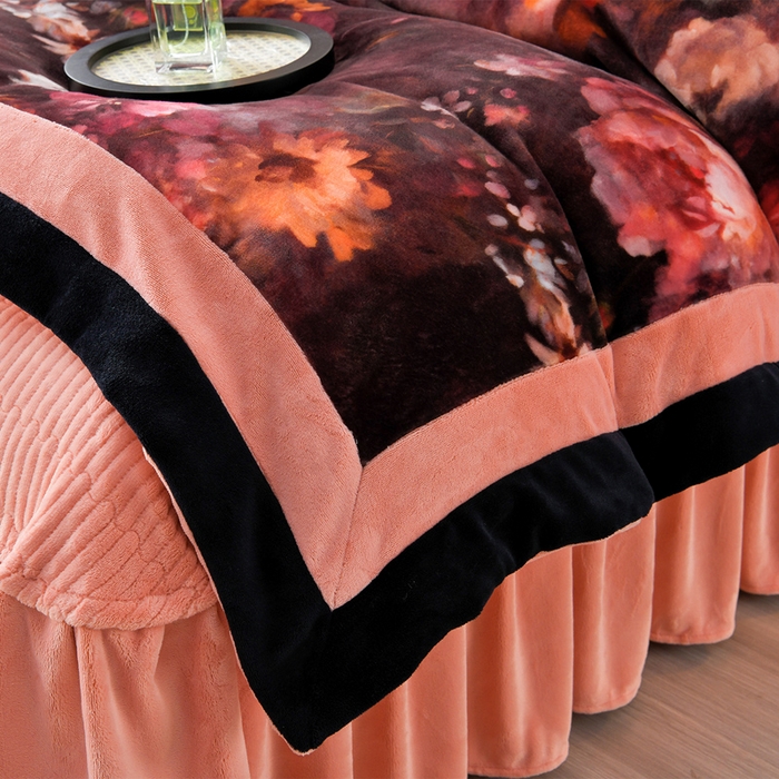 91家纺网 家纺一手货源 找家纺 馨梦缘 2025新款牛奶绒数码印花四件套 百花齐放-桔