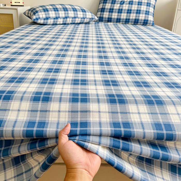 91家纺网 家纺一手货源 找家纺 感遇 2025新款全棉磨毛A类床单床笠三件套 米蓝格