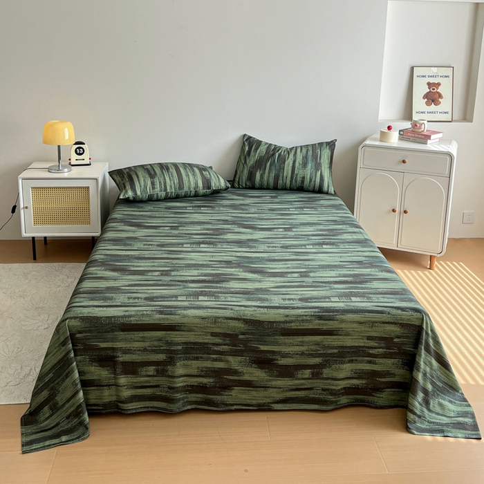 91家纺网 家纺一手货源 找家纺 感遇 2025新款全棉磨毛A类床单床笠三件套 抹茶