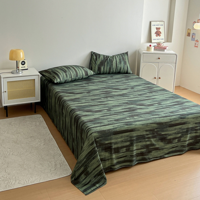 91家纺网 家纺一手货源 找家纺 感遇 2025新款全棉磨毛A类床单床笠三件套 抹茶