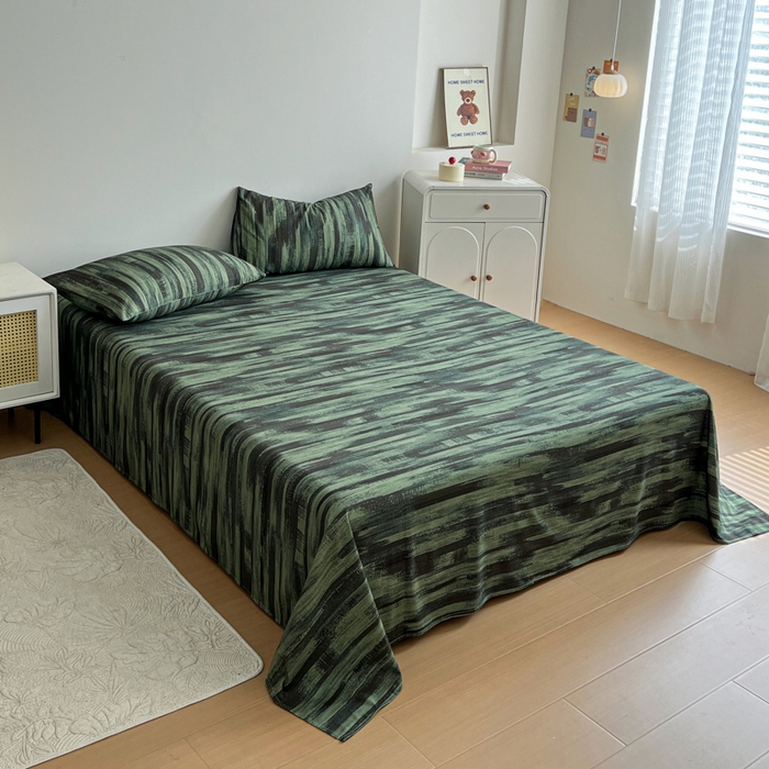 91家纺网 家纺一手货源 找家纺 感遇 2025新款全棉磨毛A类床单床笠三件套 抹茶