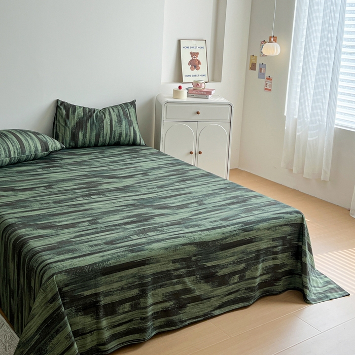 91家纺网 家纺一手货源 找家纺 感遇 2025新款全棉磨毛A类床单床笠三件套 抹茶