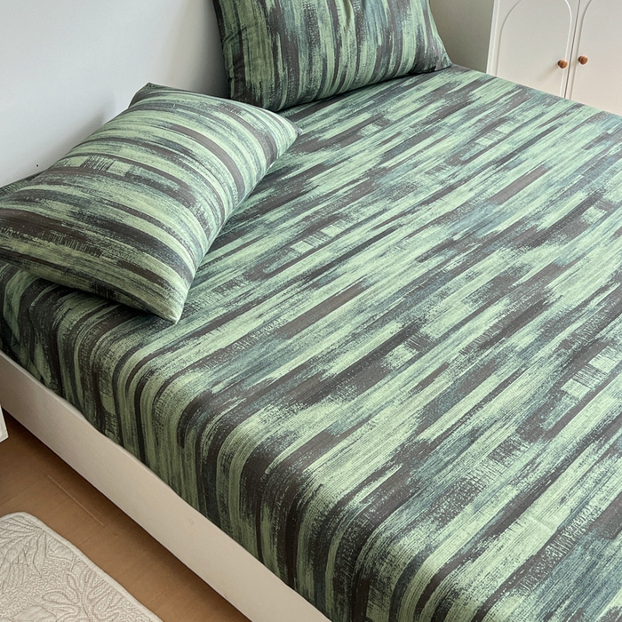 91家纺网 家纺一手货源 找家纺 感遇 2025新款全棉磨毛A类床单床笠三件套 抹茶