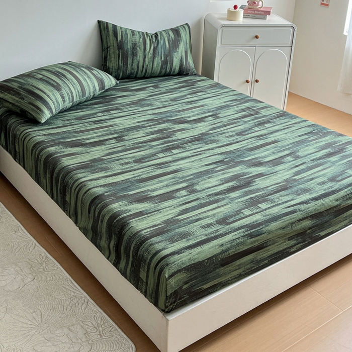 91家纺网 家纺一手货源 找家纺 感遇 2025新款全棉磨毛A类床单床笠三件套 抹茶