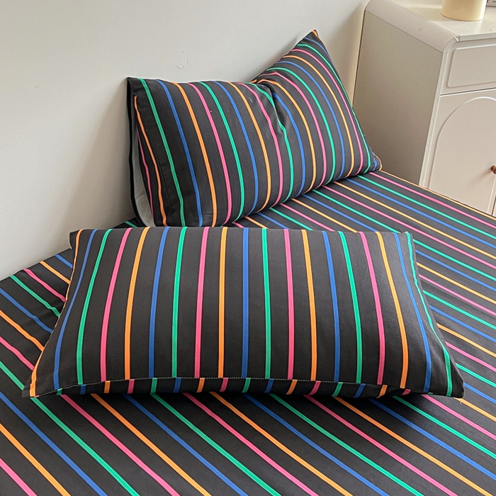 91家纺网 家纺一手货源 找家纺 感遇 2025新款全棉磨毛A类床单床笠三件套 霓虹