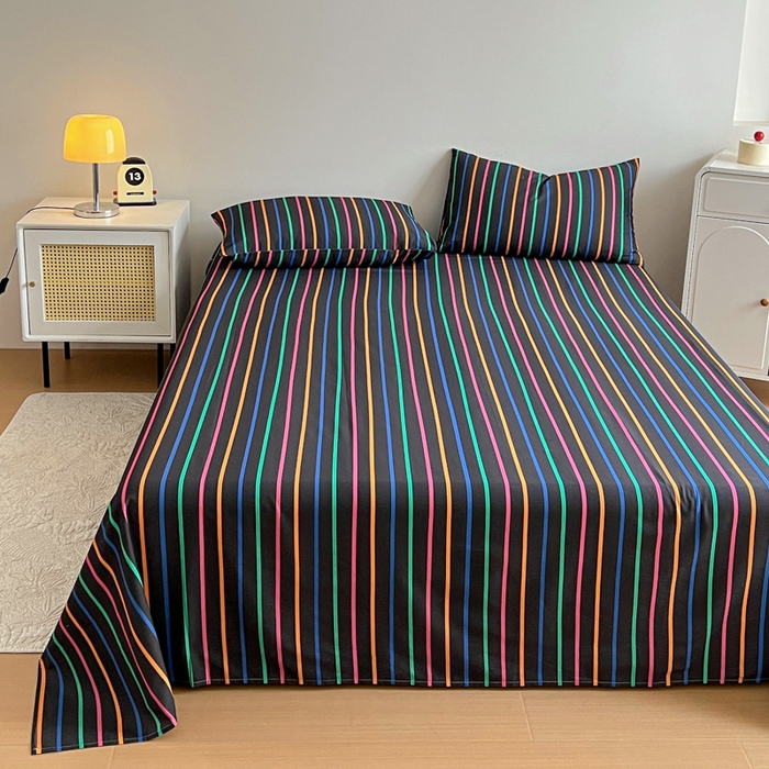 91家纺网 家纺一手货源 找家纺 感遇 2025新款全棉磨毛A类床单床笠三件套 霓虹