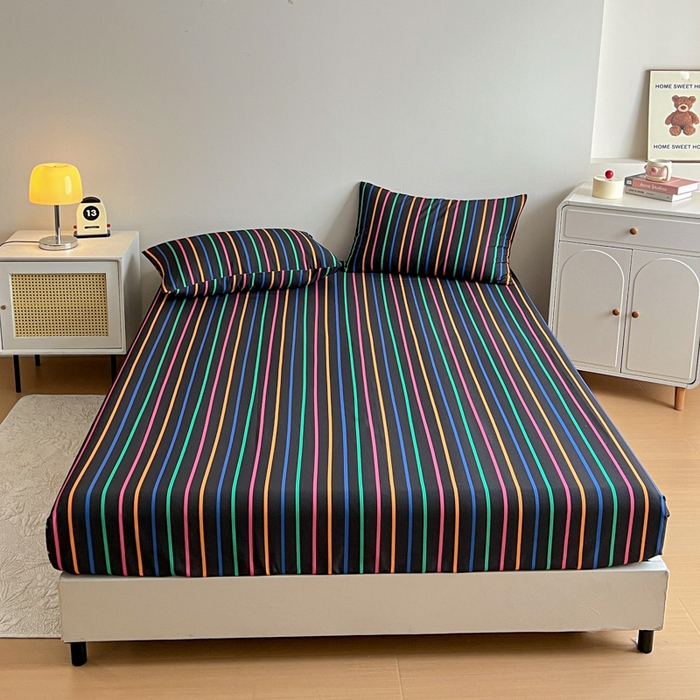 91家纺网 家纺一手货源 找家纺 感遇 2025新款全棉磨毛A类床单床笠三件套 霓虹