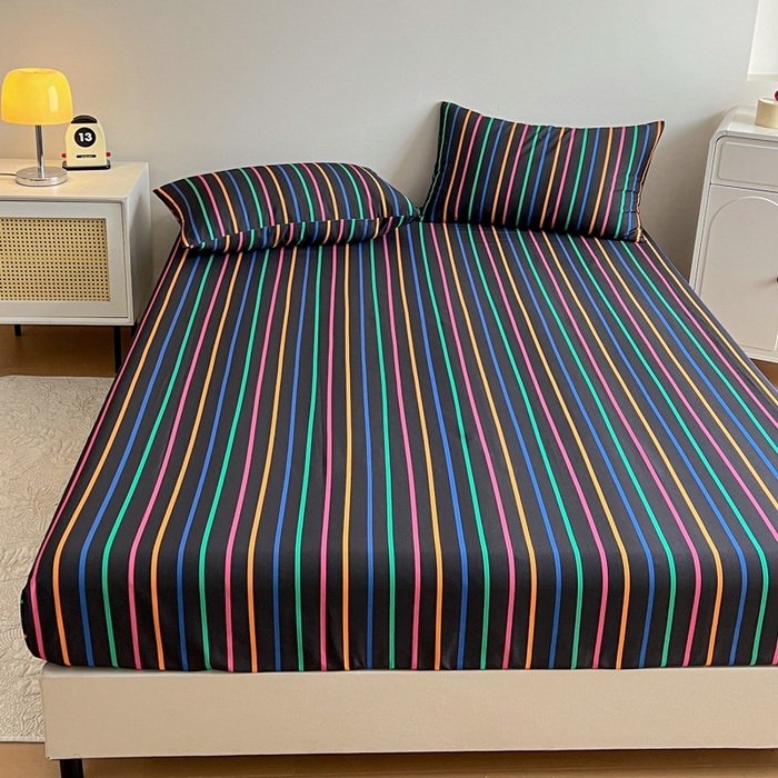 91家纺网 家纺一手货源 找家纺 感遇 2025新款全棉磨毛A类床单床笠三件套 霓虹