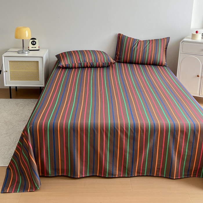 91家纺网 家纺一手货源 找家纺 感遇 2025新款全棉磨毛A类床单床笠三件套 霓虹咖