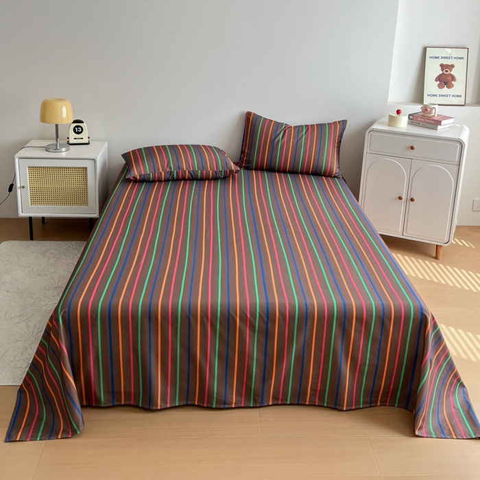 91家纺网 家纺一手货源 找家纺 感遇 2025新款全棉磨毛A类床单床笠三件套 霓虹咖