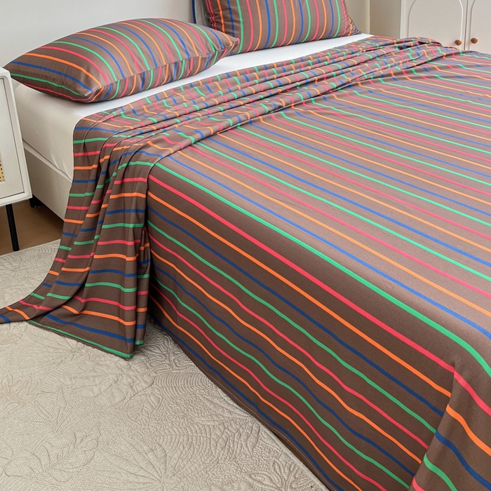 91家纺网 家纺一手货源 找家纺 感遇 2025新款全棉磨毛A类床单床笠三件套 霓虹咖