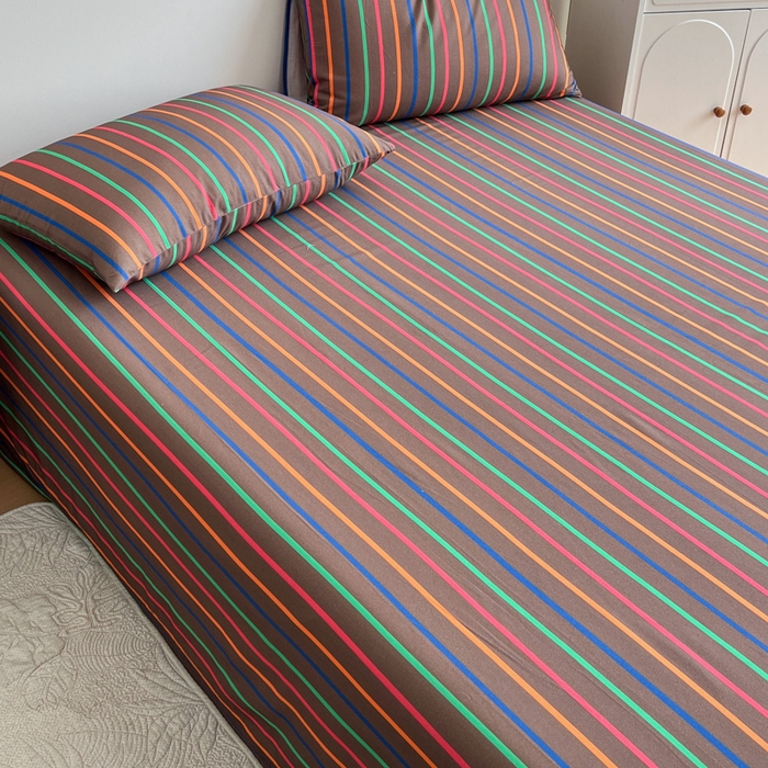 91家纺网 家纺一手货源 找家纺 感遇 2025新款全棉磨毛A类床单床笠三件套 霓虹咖