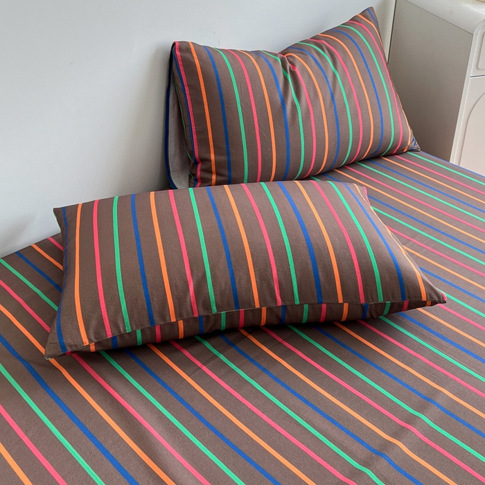 91家纺网 家纺一手货源 找家纺 感遇 2025新款全棉磨毛A类床单床笠三件套 霓虹咖