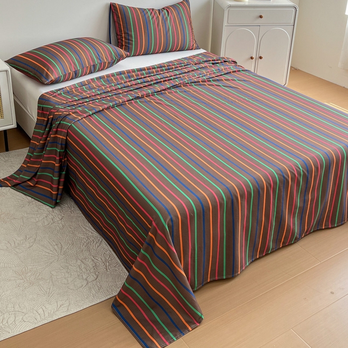 91家纺网 家纺一手货源 找家纺 感遇 2025新款全棉磨毛A类床单床笠三件套 霓虹咖