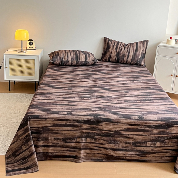 91家纺网 家纺一手货源 找家纺 感遇 2025新款全棉磨毛A类床单床笠三件套 巧克力