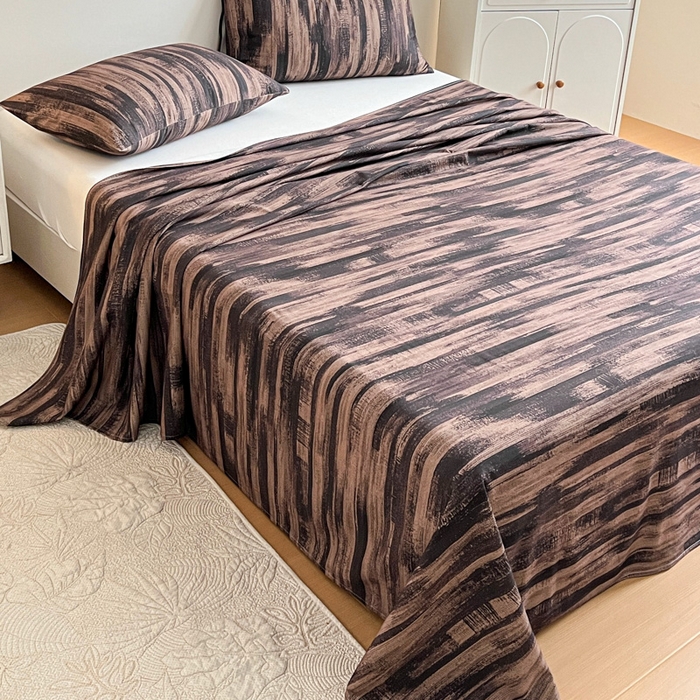 91家纺网 家纺一手货源 找家纺 感遇 2025新款全棉磨毛A类床单床笠三件套 巧克力