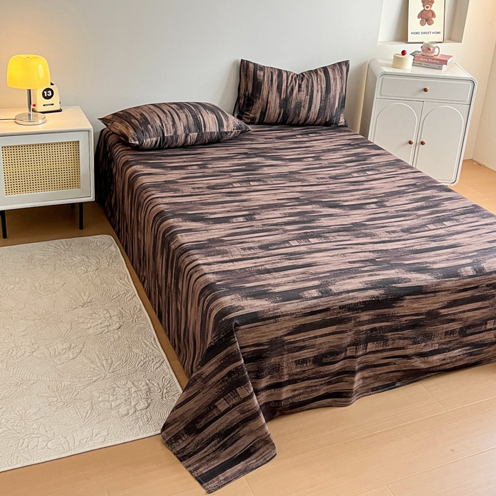 91家纺网 家纺一手货源 找家纺 感遇 2025新款全棉磨毛A类床单床笠三件套 巧克力