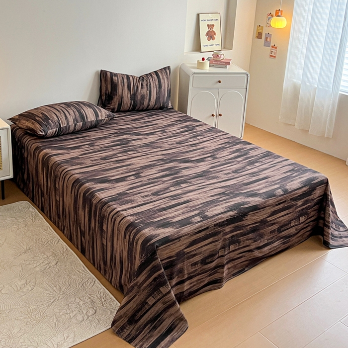 91家纺网 家纺一手货源 找家纺 感遇 2025新款全棉磨毛A类床单床笠三件套 巧克力