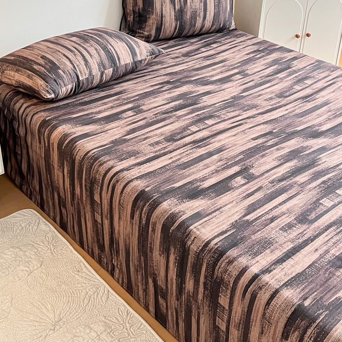 91家纺网 家纺一手货源 找家纺 感遇 2025新款全棉磨毛A类床单床笠三件套 巧克力