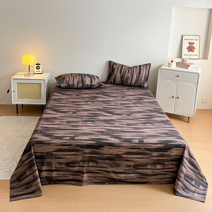 91家纺网 家纺一手货源 找家纺 感遇 2025新款全棉磨毛A类床单床笠三件套 巧克力