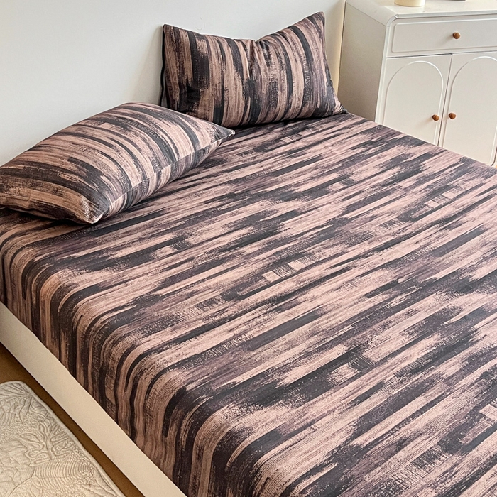 91家纺网 家纺一手货源 找家纺 感遇 2025新款全棉磨毛A类床单床笠三件套 巧克力