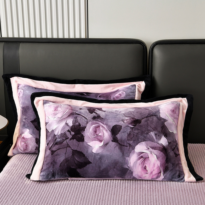 91家纺网 家纺一手货源 找家纺 馨梦缘 2025新款牛奶绒数码印花四件套 玫瑰时光-紫