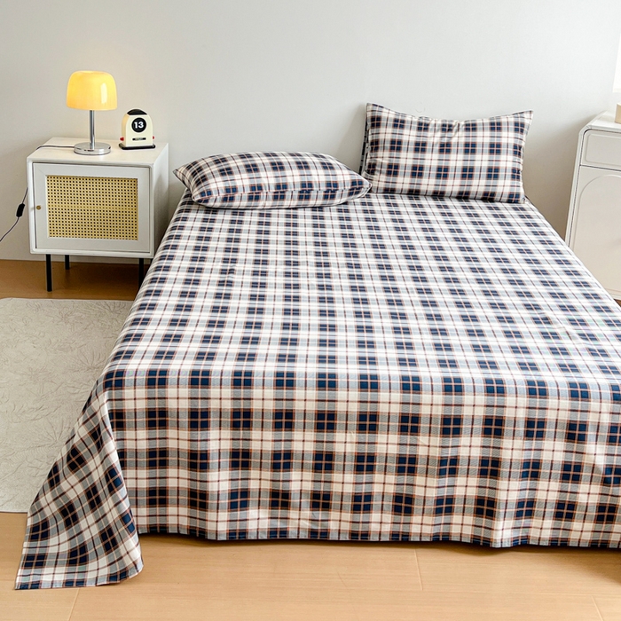 91家纺网 家纺一手货源 找家纺 感遇 2025新款全棉磨毛A类床单床笠三件套 苏格兰黑