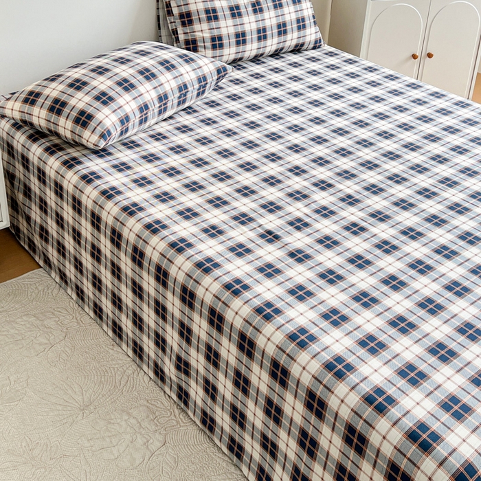 91家纺网 家纺一手货源 找家纺 感遇 2025新款全棉磨毛A类床单床笠三件套 苏格兰黑