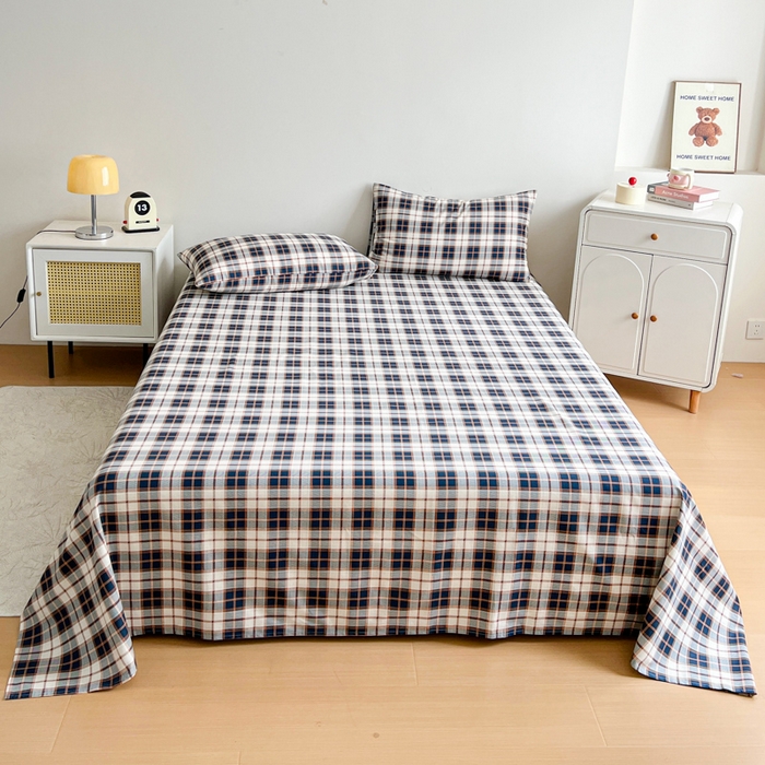 91家纺网 家纺一手货源 找家纺 感遇 2025新款全棉磨毛A类床单床笠三件套 苏格兰黑